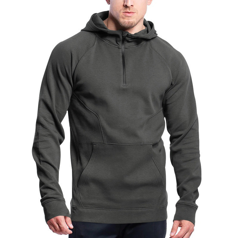 Cross-border Ebay New Long Sleeve Sweater Leisure Pullover Hooded Half Zipper Block Brushed Hoody Men