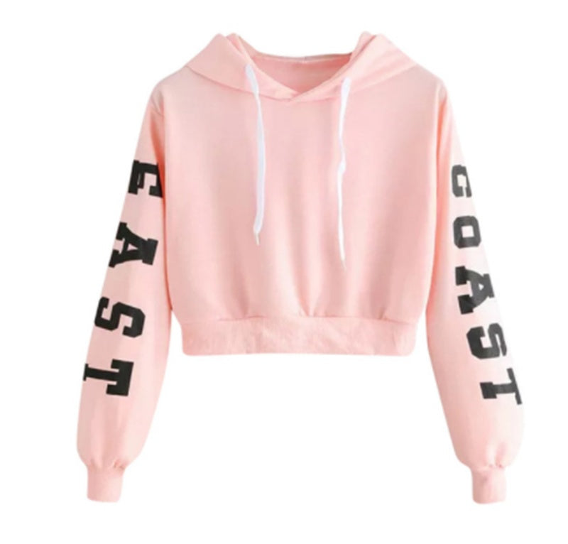 Hooded Short Letter Print Long-sleeve Cropped Sweatshirt