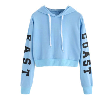 Hooded Short Letter Print Long-sleeve Cropped Sweatshirt