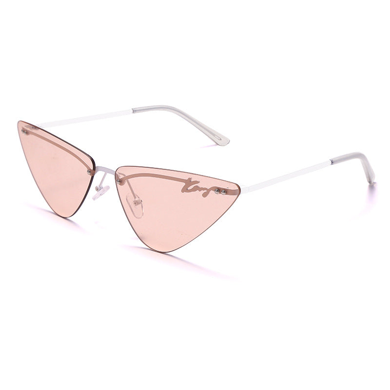 Rimless Fashion Trim Cat Eye Sunglasses Triangle Sunglasses