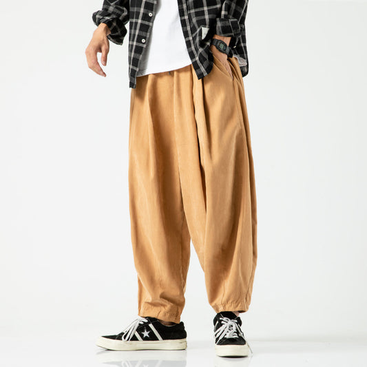 Plus Size Cropped Pants Men's Loose Straight Lantern Wide-leg Pants