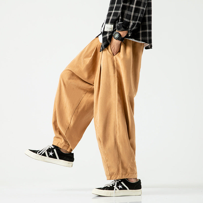 Plus Size Cropped Pants Men's Loose Straight Lantern Wide-leg Pants