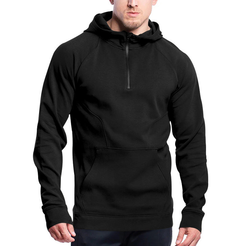 Cross-border Ebay New Long Sleeve Sweater Leisure Pullover Hooded Half Zipper Block Brushed Hoody Men