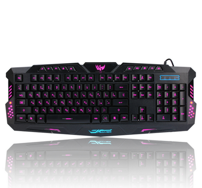 J10 tricolor backlight wired gaming keyboard set colorful luminous gaming mouse keyboard Russian keyboard