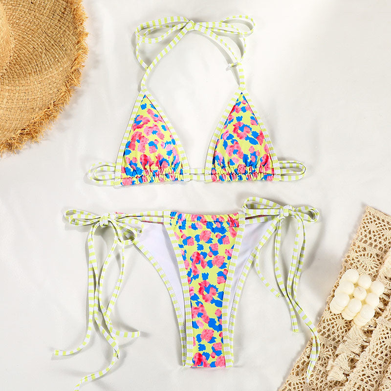 Split Swimsuit Printing Color Contrast Strap Sexy Bikini