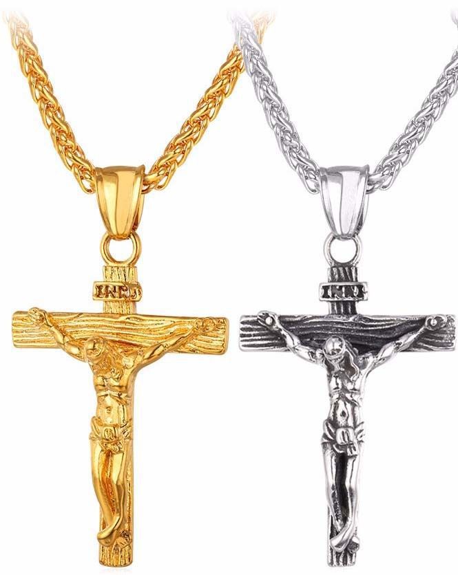 Men's Chain Christian Jewelry Gift Vintage Cross INRI Crucifix Pendant And Necklace