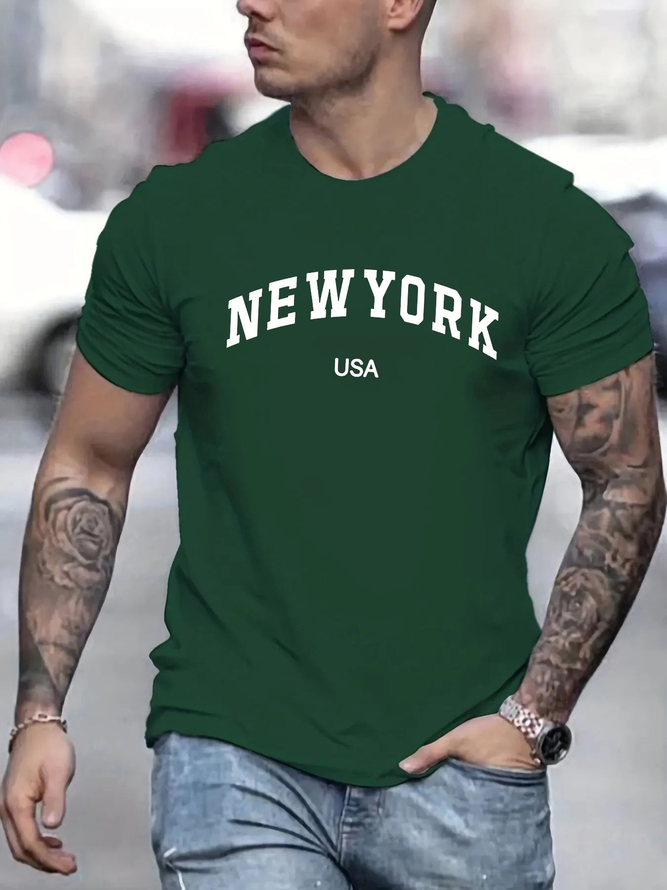 Men's Summer New York Printed 100 Cotton Large Loos Short Sleeve