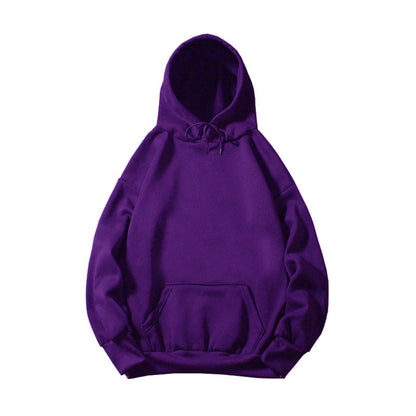 Loose Blank Hoodie With Plush Solid Color