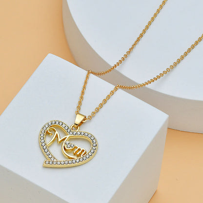 Mother's Day Mom Heart Shape With Diamond Letter Necklace For Women Fine Jewelry Women Accessories Fashion Jewelry