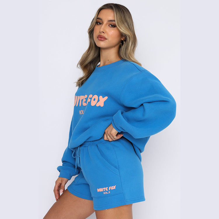 Printed Sweatshirt And Sweatpants Fleece Shirt Suit Women