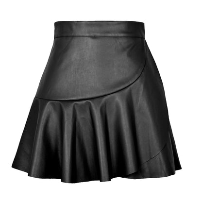 Women's High Waist Ruffles Irregular Leather Skirt