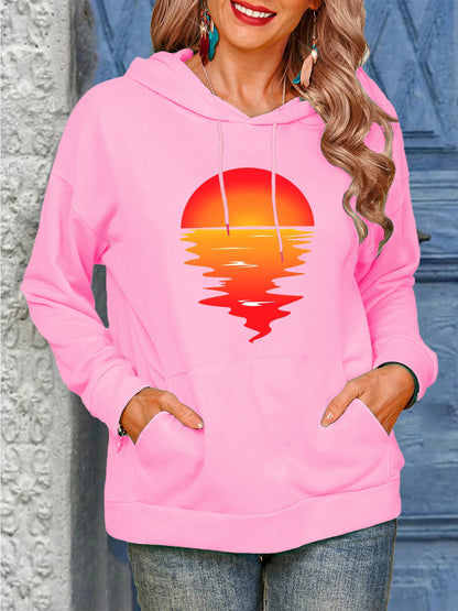 Sun Pattern Printing Hoodie With Drawstrings Sweaters Women's Clothing