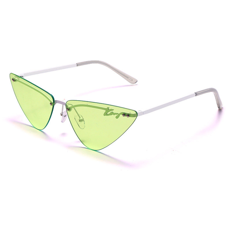 Rimless Fashion Trim Cat Eye Sunglasses Triangle Sunglasses