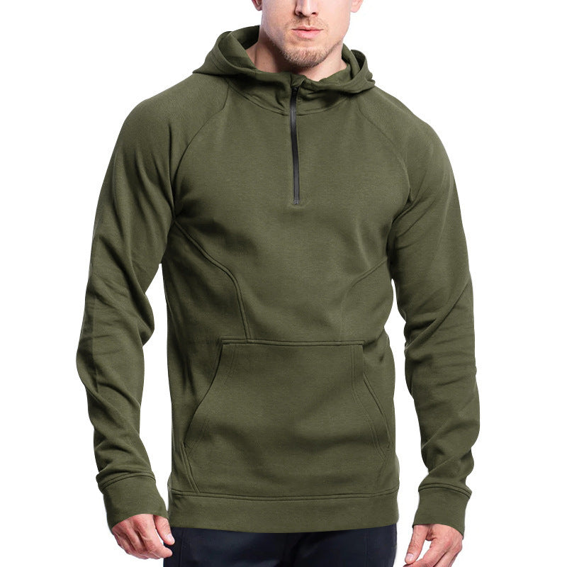 Cross-border Ebay New Long Sleeve Sweater Leisure Pullover Hooded Half Zipper Block Brushed Hoody Men