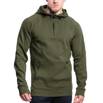 Cross-border Ebay New Long Sleeve Sweater Leisure Pullover Hooded Half Zipper Block Brushed Hoody Men